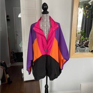 Vintage Plus Size Awesome Windbreaker Coat Jacket. Funnel Neck. Pockets. 3XL
